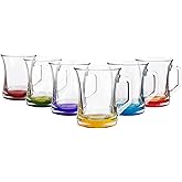 6x Multicolour Base 225ml Zen+ Glass Coffee Mugs - Tea Latte Cappuccino Hot Chocolate Drink Drinking Glasses Cups Set - By LA