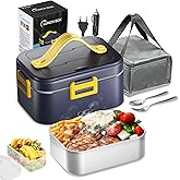 E-MANIS 75W Gamelle Chauffante Electrique,1.8 LChauffage Rapide 12V 24V 220V Lunch Box, 3 en 1 Portable Boite Repas avec Couv