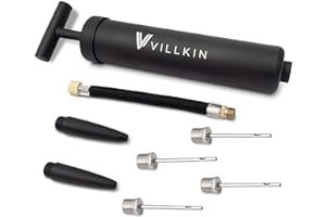 Villkin Ballpumpe mit Nadelfach – Inklusive 4X Metallnadeln, 2X Kunststoffnadeln, 1x Flexibler Schlauch – geeignet für schnel