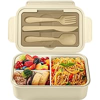 Diboniur Lunch Box, Bento Lunch Box Enfant Adulte Boîte 1400ml avec 3 Compartiments, Anti-Fuite Lunchbox avec Couverts, Convi
