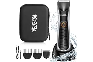 Body Hair Trimmer for Men, Electric Ball Shaver Groomer with LED Light, Adjustable Guard, Waterproof, Rechargeable - Wet/Dry 