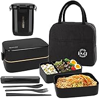 UHAPEER 2 Tier Lunch Box Bento Box avec sac à lunch & Couverts, boîtes à lunch Bento avec compartiments réglables pour adulte