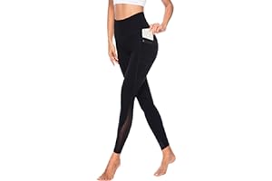 Persit Damen Sport Leggings mit Taschen - Blickdicht Lange Sporthose mit Mesh-Einsätzen