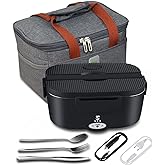 STN Lunch Box Chauffante 75W,Complètement Étanche Gamelle Chauffante Avec Sac Isolant De Haute Qualité et Couverts de grande 