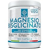 Magnesio Bisglicinato Capsule 180 PiuLife® Con Vitamina B6, B1, B5 Magnesio Organico, Integratore Muscoli, Sistema Nervoso, S