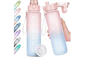 AOHAN Trinkflasche, 1l Wasserflasche BPA-Frei, Trinkflasche Sport Auslaufsicher, Sportflasche mit Zeitmarkierung für Fitness,