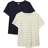 Amazon Essentials T-Shirt Girocollo A Maniche Corte 100% Cotone con vestibilità Classica (Taglie Forti Disponibili) Donna, Pa