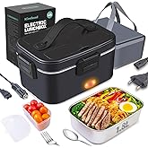 Kimfead Lunch Box Chauffante Électrique 80W Acier Inoxydable Détachable 1,8L Gamelle Chauffante 12V/24V/220V, Boite Repas Pou