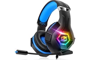 Gaming Headset Stereo Surround Sound Gaming Headphones with Breathing RGB Light & Adjustable Mic for PS4 PS5 PC Xbox One Lapt