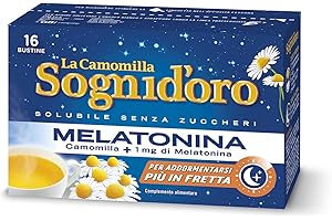 Camomilla Sogni d'oro solubile con melatonina, 16 Filtri, senza zuccheri e glutine, immediatamente solubile, facile da prepar