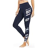 Persit Damen Sport Leggings, Hochwertige Prägedruck Yogahose Blickdicht Sporthose mit Taschen