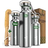 Blockhütte Gourde isotherme en acier inoxydable I 1L, 750ml, 500ml I avec brosse en poils naturels I bouteille isotherme anti