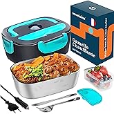 TRAVELISIMO Gamelle Chauffante 80W Lunch Box Chauffante Electrique 1,5L Acier Inoxydable 12V/24V/220V Gamelle Isotherme pour 