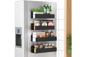 HuggieGems 4 Pack Magnetic Spice Storage Rack Organizer for Refrigerator and Oven, Black Fridge Organizers and Storage