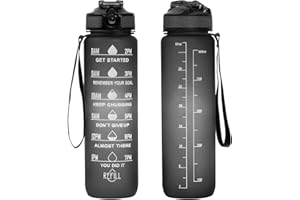 32 oz Water Bottles with Times to Drink and Straw, Motivational Water Bottle with Time Marker, Leakproof & BPA Free, Drinking