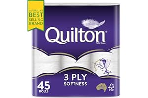 Quilton 3 Ply Toilet Tissue (180 Sheets per Roll, 11x10cm), Pack of 45 (9 Pack x 5 = 45)