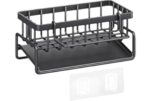 Countertop Kitchen Caddy - Stainless Steel Storage Rack with Drain Tray | Detachable Towel Bar | Holder for Sponge & Dishwash