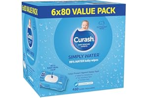 Curash Simply Water Baby Wipes - Ideal for Newborns - pH Balanced - Thick and Soft Design - Soap, Alcohol, Paraben & Irritant