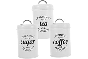 COLLBATH 3 Sets Airtight Coffee Tea And Sugar Container Set Metal Coffee Canister for Storing Coffee Sugar Tea and Snacks for