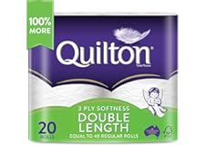 Quilton 3 Ply Double Length Toilet Tissue (360 Sheets per Roll, 11cm x 10cm), Pack of 20 rolls