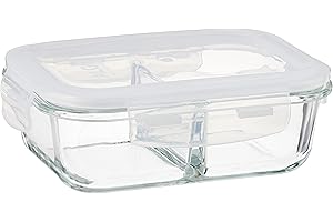Algo AL-G6182D Rectangular Glass Container with Divider, 650ml, Natural