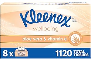 Kleenex Aloe Vera & Vitamin E 3 Ply Facial Tissues 1120 Count (8 x 140 Pack) - Packaging May Vary