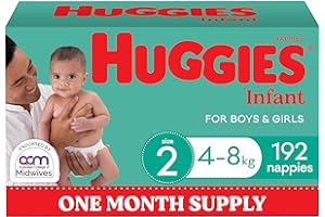 Huggies Infant Nappies Size 2 (4-8kg) 192 Count - One Month Supply (Packaging May Vary)