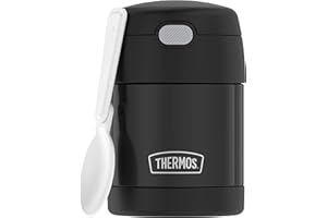 THERMOS FUNTAINER 10 Ounce Stainless Steel Vacuum Insulated Kids Food Jar with Folding Spoon, Black