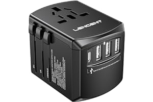 LENCENT Universal Travel Adapter, International Charger with 3 USB Ports and Type-C PD Fast Charging Adaptor for iPhone, Tabl