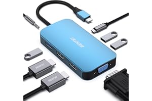 BENFEI USB C 8-in-1 Hub Docking Station, MST 2*HDMI VGA USB-C 3*USB 3.0, 100W PD Charging 3.5mm Aux Audio, Compatible with iP