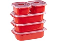 Decor Microsafe Oblong Set, Pack of 5 Pieces, Red