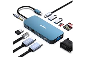 BENFEI 11-in-1 USB C MST ラップトップドッキングステーション、シリコン織デザインケーブル付き、USB-C ハブ、USB-C から 3*HDMI/1*VGA、3*USB 3.0/SD/TF カードリーダー/イーサネット/100W