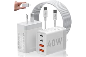 USB C Fast Charger, 40W Dual USB-C Wall Charger, 4-Port 20W USB C Power Adapter with QC3.0 AUS Plug, Dual PD USBC Charger wit