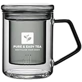 Pure And Easy Tea, Glass Tea Infuser Mug with Lid, Modern Borosilicate Glass Tea Filter Steeping Cup, Best Tea Gift for Loose