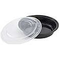 VeZee 48oz Disposable Black Meal Prep/Bento Box with Clear Dome Lids - Round Plastic Meal Containers - Leak Proof and Reusabl