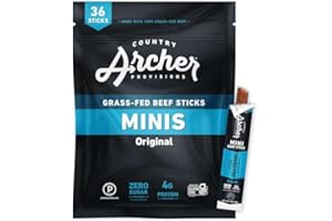 Original Mini Jerky Beef Sticks by Country Archer, 100% Grass-Fed, Gluten Free, High Protein Snacks, 5 Ounce, 36 Count