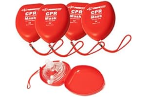 Primacare RS-6845-5 Pack of 5 Single Valve CPR Rescue Mask in Red Hard Case, Adult/Child Pocket Resuscitator with Elastic Str