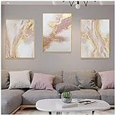 3 Piece Framed Canvas Wall Art Pink Gold Abstract Painting Water Flow Shape Modern Home Decor Ready to Hang 24x48 inches