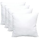 Obruosci Luxury Pillow Inserts, Pack of 4, 18 x 18 inches Hypoallergenic Ultra Soft White Polyester Microfiber Durable Couch 