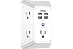 Outlet Extender, Surge Protector Outlet with 5-Multi Plug Outlet and 4 USB Ports(2 USB C), 3-Sided 1680J Power Strip Wall Cha