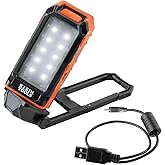 Klein Tools 56403 LED Light, Rechargeable Flashlight / Worklight with Kickstand and Carabiner, Charges Small Electronics, for