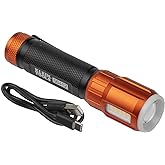 Klein Tools 56412 Rechargeable LED Flashlight with Worklight, 500 Lumens, USB Charging Cable, Pocket Clip, Battery Life Indic