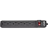 Tripp Lite 6 Outlet Power Strip NEMA 5-15R 6-ft Cord 5-15P Black Housing (PS66B)