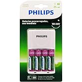 Carregador de Pilhas Philips com 4 Pilhas Aa Recarregáveis 2450mAh SCB2445NB Bivolt Branco