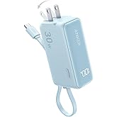 Anker Power Bank USB C Charger Block, 3-in-1 5,000mAh Portable Charger with Built-in USB-C Cable and Foldable AC Plug, 30W Ma