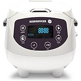 Reishunger Digital Mini Rice Cooker & Steamer, White with Keep-Warm Function & Timer - 3.5 Cups - Small Rice Cooker Japanese 