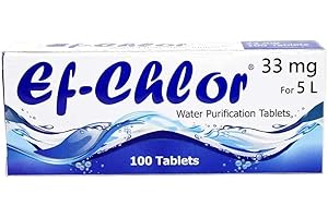 Ef-Chlor Water Purification Tablets/Drops (33 mg - 100 Tablets) - Potable Drinking Water Treatment Ideal for Emergencies, Sur