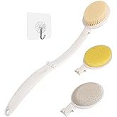 LFJ 3 in 1 Bath Sponge Brush Set for Shower, 19" Long Handled Shower Brush, Shower Sponge and Pumice Gentle Exfoliation and I