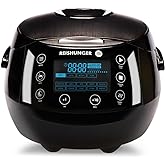 Reishunger Digital Rice Cooker and Steamer, Black, Timer - 8 Cups - Premium Inner Pot, Multi Cooker with 12 Programs & 7-Phas