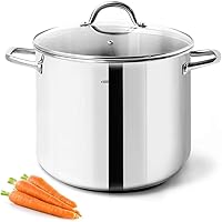 HOMICHEF 10 Quart Stock Pot With Glass Lid - Nickel Free Stainless Steel 10 Qt Pot With Handle - Mirror Polished Stock Pot 10